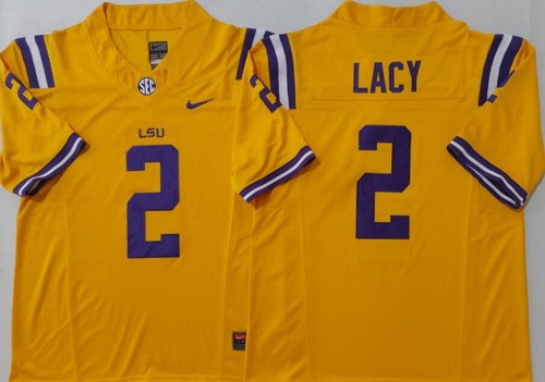 Men's LSU Tigers #2 Kyren Lacy Yellow College Football Jersey