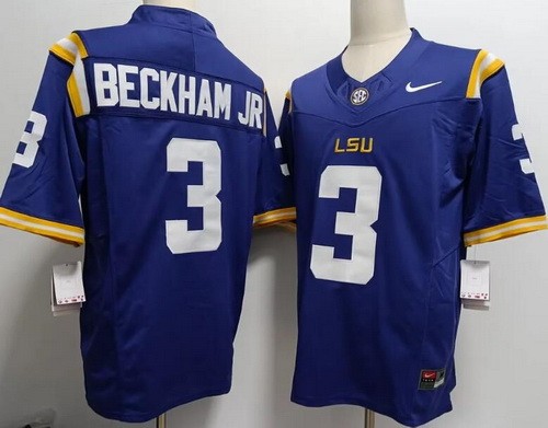 Men's LSU Tigers #3 Odell Beckham Jr Purple FUSE College Football Jersey