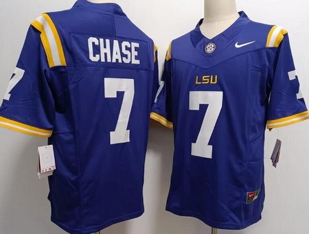 Men's LSU Tigers #7 Ja'Marr Chase Purple FUSE College Football Jersey
