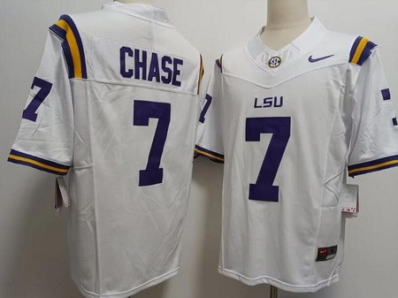 Men's LSU Tigers #7 Ja'Marr Chase White FUSE College Football Jersey