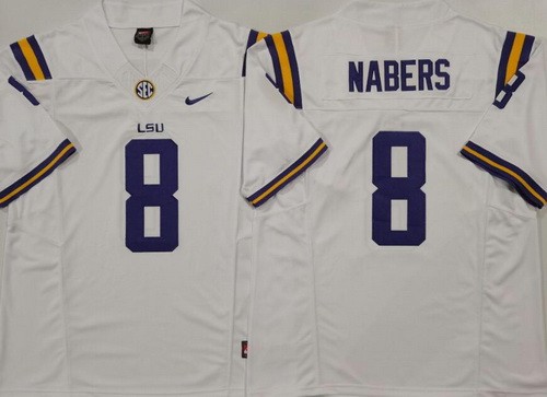 Men's LSU Tigers #8 Malik Nabers White FUSE College Football Jersey