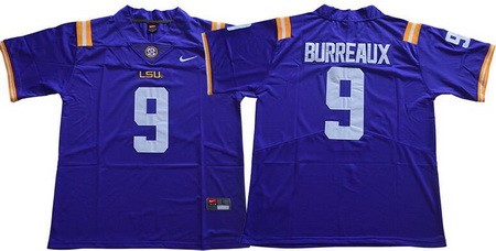 Men's LSU Tigers #9 Joe Burreaux Purple 2019 College Football Jersey