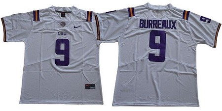 Men's LSU Tigers #9 Joe Burreaux White 2019 College Football Jersey