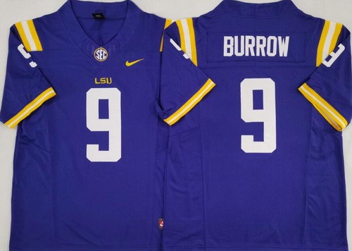 Men's LSU Tigers #9 Joe Burrow Purple FUSE College Football Jersey