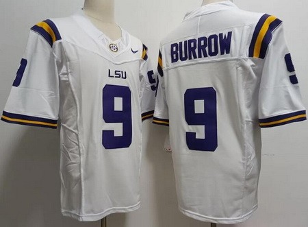 Men's LSU Tigers #9 Joe Burrow White FUSE College Football Jersey