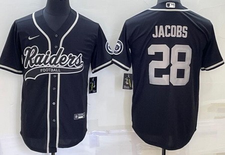 Men's Las Vegas Raiders #28 Josh Jacobs Black Baseball Jersey