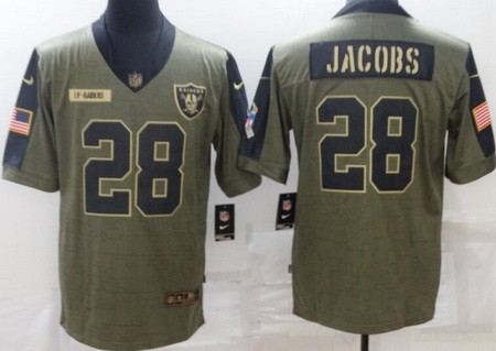 Men's Las Vegas Raiders #28 Josh Jacobs Limited Olive 2021 Salute To Service Jersey