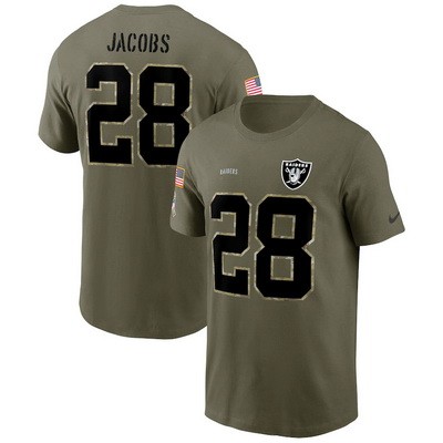 Men's Las Vegas Raiders #28 Josh Jacobs Olive 2022 Salute To Service T Shirt