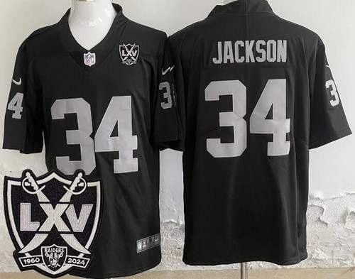 Men's Las Vegas Raiders #34 Bo Jackson Limited Black 65th Season Vapor Jersey