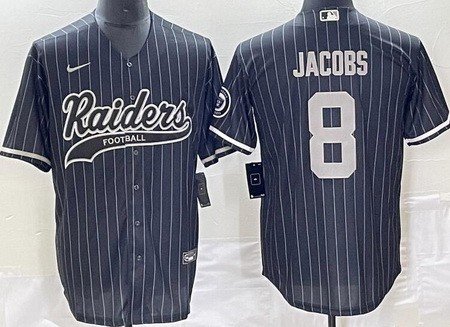 Men's Las Vegas Raiders #8 Josh Jacobs Limited Black Stripes Baseball Jersey
