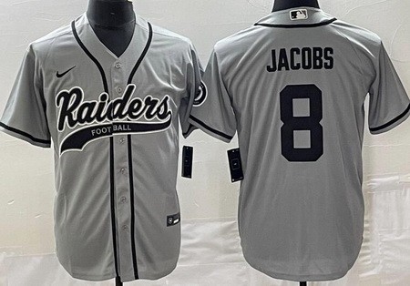 Men's Las Vegas Raiders #8 Josh Jacobs Limited Gray Baseball Jersey