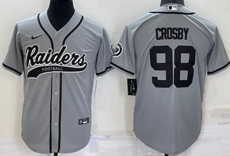 Men's Las Vegas Raiders #98 Maxx Crosby Gray Baseball Jersey