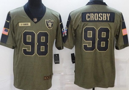 Men's Las Vegas Raiders #98 Maxx Crosby Limited Olive 2021 Salute To Service Jersey