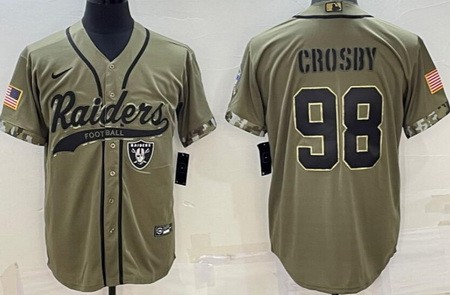 Men's Las Vegas Raiders #98 Maxx Crosby Limited Olive 2022 Salute To Service Baseball Jersey