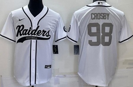 Men's Las Vegas Raiders #98 Maxx Crosby White Gray Number Baseball Jersey