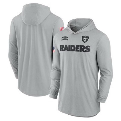 Men's Las Vegas Raiders Gray 2024 Salute to Service Lightweight Performance Long Sleeve Hooded T Shirt