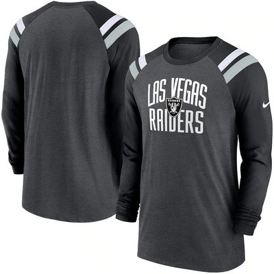 Men's Las Vegas Raiders Gray Black Tri Blend Raglan Athletic Long Sleeve T Shirt