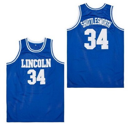 Men's Lincoln High School #34 Jesus Shuttlesworth Blue College Basketball Jersey