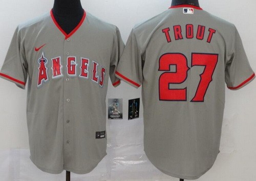 Men's Los Angeles Angels #27 Mike Trout Gray Cool Base Jersey