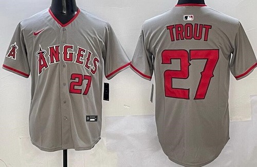 Men's Los Angeles Angels #27 Mike Trout Gray Limited Jersey