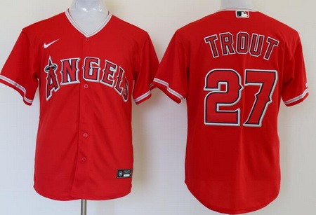 Men's Los Angeles Angels #27 Mike Trout Red Cool Base Jersey
