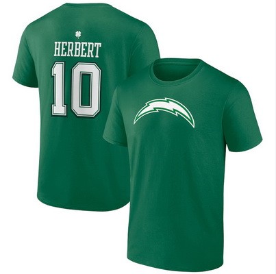 Men's Los Angeles Chargers #10 Justin Herbert Green St Patrick's Day Icon T-Shirt