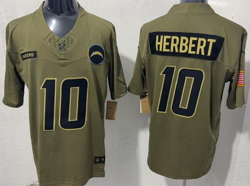 Men's Los Angeles Chargers #10 Justin Herbert Limited Green 2025 Salute To Service Jersey