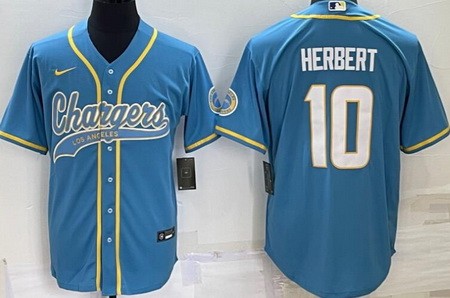 Men's Los Angeles Chargers #10 Justin Herbert Powder Blue Baseball Jersey