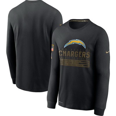 Men's Los Angeles Chargers Black 2020 Salute To Service Long Sleeves T Shirt 216