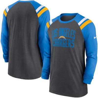 Men's Los Angeles Chargers Gray Tri Blend Raglan Athletic Long Sleeve T Shirt