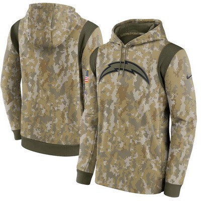 Men's Los Angeles Chargers Olive 2021 Salute To Service Therma Performance Pullover Hoodie