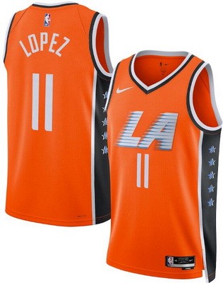 Men's Los Angeles Clippers #11 Brook Lopez Ornage 2025 City Heat Press Jersey