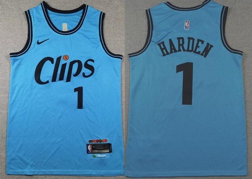 Men's Los Angeles Clippers #1 James Harden Blue 2024 City Swingman Jersey