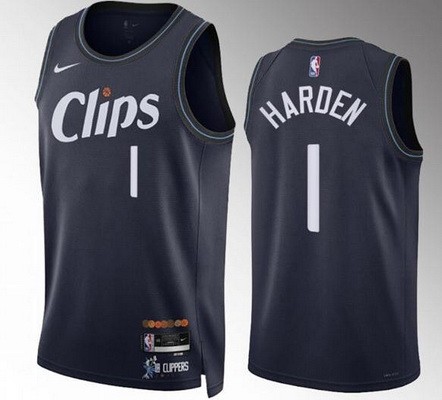 Men's Los Angeles Clippers #1 James Harden Navy 2023 City Icon Heat Press Jersey