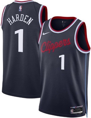 Men's Los Angeles Clippers #1 James Harden Navy Heat Press Jersey