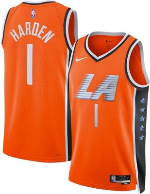 Men's Los Angeles Clippers #1 James Harden Ornage 2025 City Heat Press Jersey