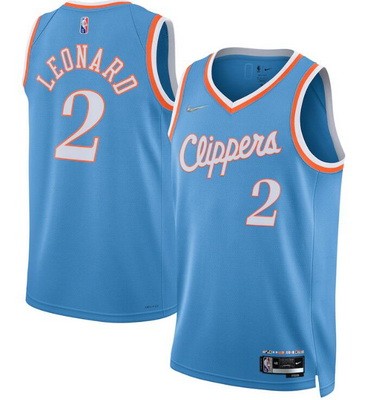 Men's Los Angeles Clippers #2 Kawhi Leonard Blue City Diamond 75th Icon Hot Press Jersey