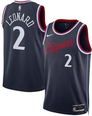 Men's Los Angeles Clippers #2 Kawhi Leonard Navy Heat Press Jersey