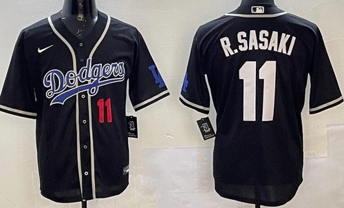 Men's Los Angeles Dodgers #11 Roki Sasaki Black Fashion Baseball Jersey