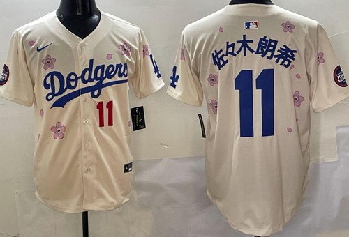 Men's Los Angeles Dodgers #11 Roki Sasaki Cream Japanese 2025 Tokyo Series Limited Jersey