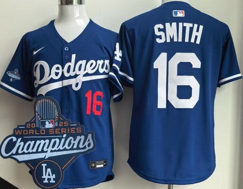 Men's Los Angeles Dodgers #16 Will Smith Blue 2025 World Series Champions Limited Jersey