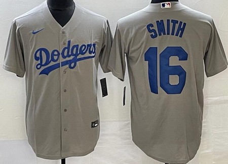 Men's Los Angeles Dodgers #16 Will Smith Gray Cool Base Jersey