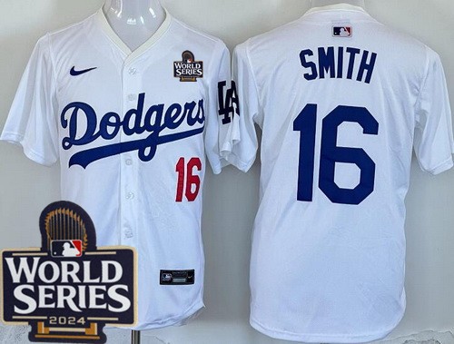 Men's Los Angeles Dodgers #16 Will Smith White 2024 World Series Limited Jersey