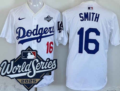 Men's Los Angeles Dodgers #16 Will Smith White 2025 World Series Limited Jersey
