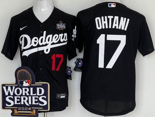 Men's Los Angeles Dodgers #17 Shohei Ohtani Black 2024 World Series Cool Base Jersey