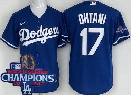 Men's Los Angeles Dodgers #17 Shohei Ohtani Blue 2024 World Series Champions Cool Base Jersey