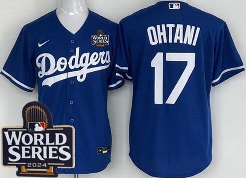 Men's Los Angeles Dodgers #17 Shohei Ohtani Blue 2024 World Series Cool Base Jersey