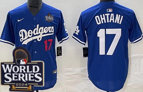 Men's Los Angeles Dodgers #17 Shohei Ohtani Blue 2024 World Series Limited Jersey