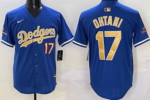 Men's Los Angeles Dodgers #17 Shohei Ohtani Blue 2025 Gold Collection Limited Jersey