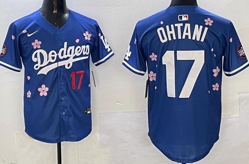 Men's Los Angeles Dodgers #17 Shohei Ohtani Blue 2025 Tokyo Series Limited Jersey